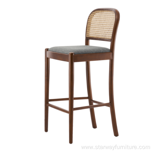 Solid Wood Chair Rattan Back Bar Stool